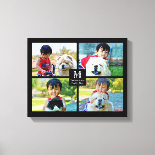 4 Photo Customised Collage with Monogram Canvas Print