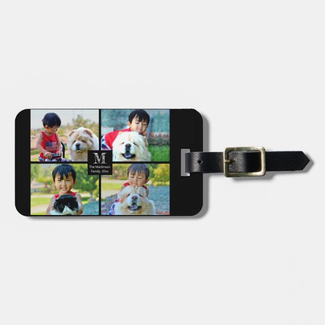 4 Photo Customised Collage with Monogram Luggage Tag (Front Horizontal)