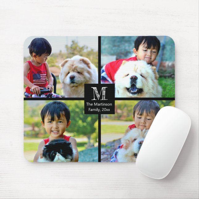4 Photo Customised Collage with Monogram Mouse Pad (With Mouse)