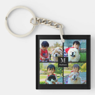 4 Photo Customized Collage with Monogram Key Ring