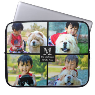 4 Photo Customized Collage with Monogram Laptop Sleeve