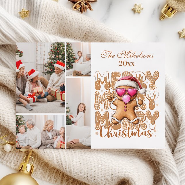 4 Photo Cute Gingerbread  Christmas  Holiday Card (Creator Uploaded)