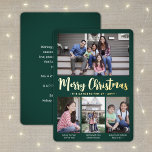 4 Photo Dark Green Merry Christmas Modern Collage<br><div class="desc">Send stylish joyful greetings and share your favourite pictures with a custom four photo collage green and gold foil holiday card. All text on this template is simple to customise to include any wording, such as Merry Christmas, Happy Holidays, Seasons Greetings, New Year Cheers etc. (IMAGE PLACEMENT TIP: An easy...</div>