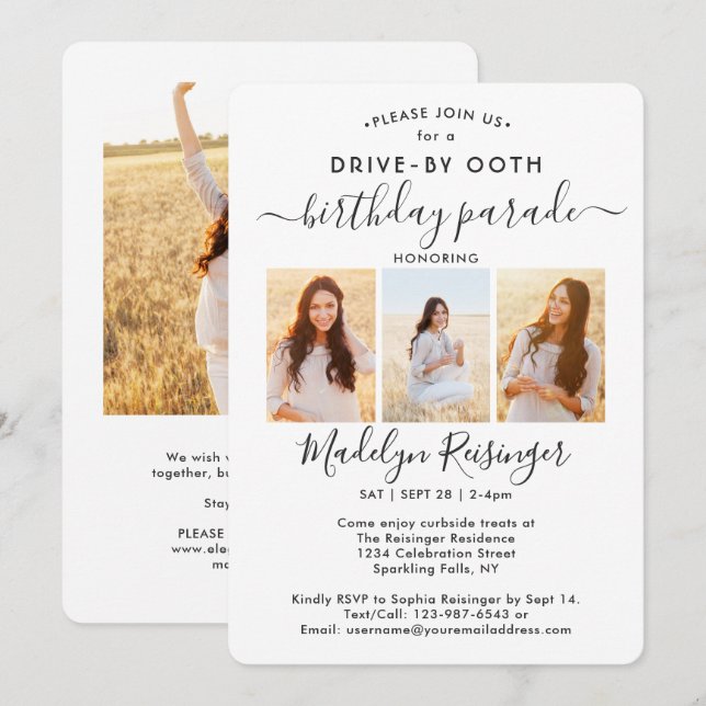 4 Photo Drive-By Social Distancing Birthday Party Invitation (Front/Back)