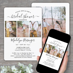 4 Photo Elegant Modern Calligraphy Bridal Shower Invitation