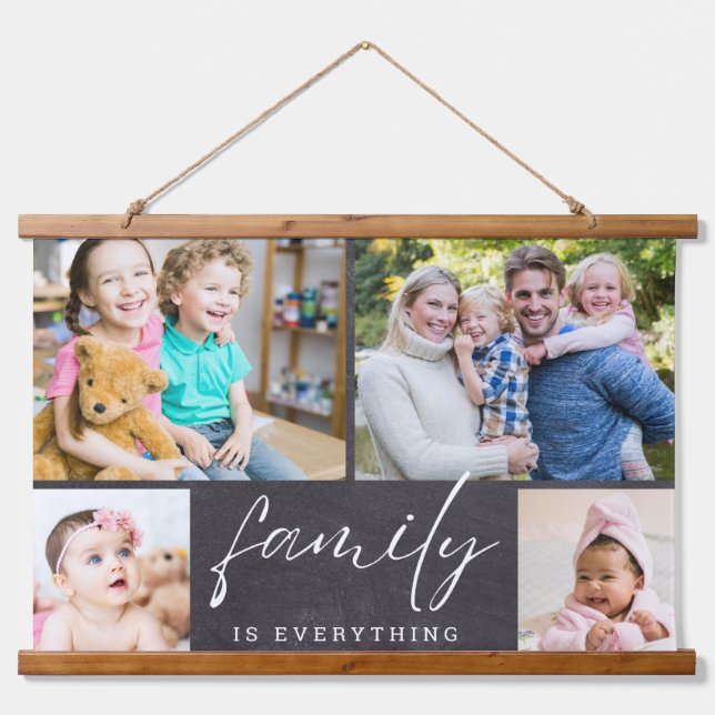 4 Photo Family Is Everything Quote Chalkboard Hanging Tapestry (Front)