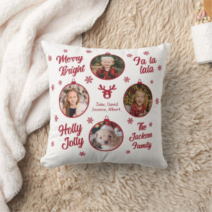 4 Photo Family Ornaments White Christmas  Cushion