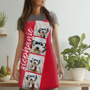 4 Photo Film Strip Collage Script Name red Apron