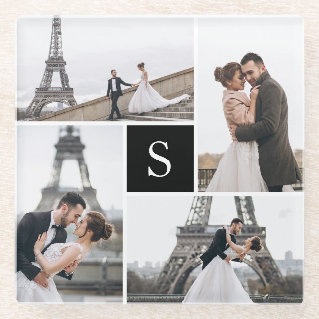 4 Photo Gallery and Monogram Glass Coaster (Front)