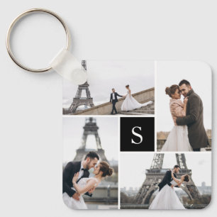 4 Photo Gallery Black Monogram Key Ring