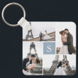 4 Photo Gallery Dusty Blue Monogram Key Ring<br><div class="desc">Add your photos and custom monogram for a special one of a kind design.</div>
