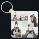 4 Photo Gallery Mint Green Monogram Key Ring<br><div class="desc">Add your photos and custom monogram for a special one of a kind design.</div>