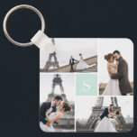 4 Photo Gallery Mint Green Monogram Key Ring<br><div class="desc">Add your photos and custom monogram for a special one of a kind design.</div>