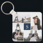 4 Photo Gallery Navy Blue Monogram Key Ring<br><div class="desc">Add your photos and custom monogram for a special one of a kind design.</div>