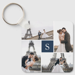 4 Photo Gallery Navy Blue Monogram Key Ring