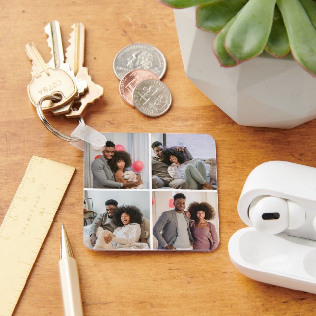4 Photo GPS Coordinates Personalised Keychain (Desk)