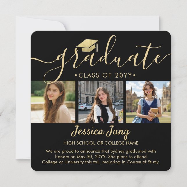 4 Photo Graduation Collage Modern Announcement (Front)