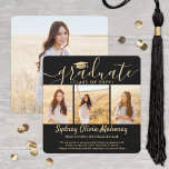 4 Photo Graduation Collage Modern Black and Gold Announcement<br><div class="desc">Share the joy of a high school or college graduation with these square custom 4 photo collage black and gold announcements. All pictures and wording are simple to personalise. (IMAGE PLACEMENT TIP: An easy way to centre a photo exactly how you want is to crop it before uploading to the...</div>