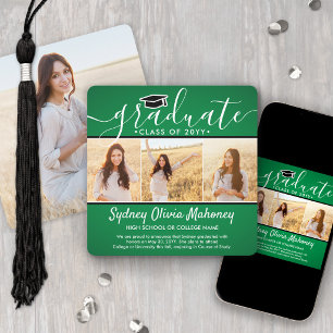 4 Photo Graduation Collage Modern Green and White Announcement