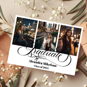 4 Photo Graduation Collage Simple Modern Script Announcement