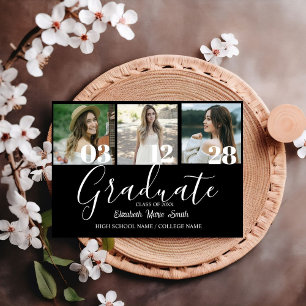 4 Photo Graduation Collage Simple Modern Script Announcement