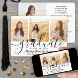 4 Photo Graduation Collage Simple Modern Script Announcement<br><div class="desc">Share the joy of a high school or college graduation with these custom 4 photo collage announcements. All pictures and wording are simple to personalise. (IMAGE PLACEMENT TIP: An easy way to centre a photo exactly how you want is to crop it before uploading to the Zazzle website.) This template...</div>