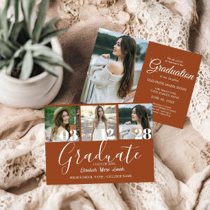 4 Photo Graduation Collage Simple Terracotta Announcement