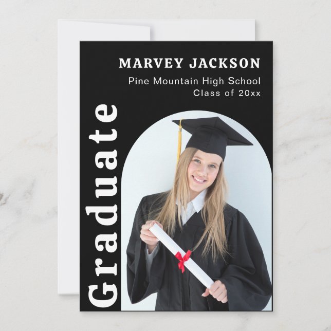 4 Photo Graduation Party Elegant Black and White  Invitation (Front)