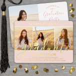 4 Photo Graduation Party Elegant Blush Pink & Gold<br><div class="desc">Invite family and friends to celebrate a high school or college graduation with stylish custom 4 photo collage blush pink, white and gold foil invitations. All pictures and wording are simple to personalize. (IMAGE PLACEMENT TIP: An easy way to center a photo exactly how you want is to crop it...</div>