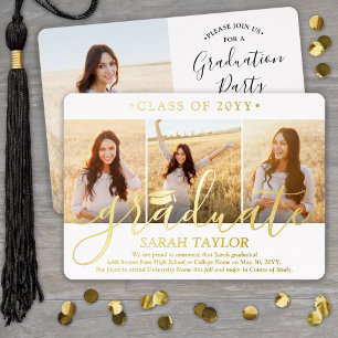 4 Photo Graduation Party Elegant White and Gold