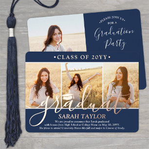 4 Photo Graduation Party Navy Blue White Rose Gold