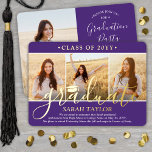 4 Photo Graduation Party Purple White and Gold<br><div class="desc">Invite family and friends to celebrate a high school or college graduation with stylish custom 4 photo collage purple, white and gold foil invitations. All pictures and wording are simple to personalise. (IMAGE PLACEMENT TIP: An easy way to centre a photo exactly how you want is to crop it before...</div>