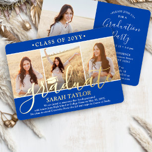 4 Photo Graduation Party Royal Blue White and Gold