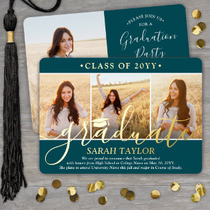 4 Photo Graduation Party Teal White and Gold