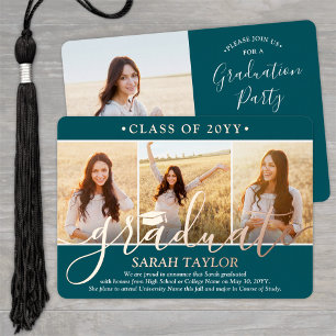 4 Photo Graduation Party Teal White and Rose Gold