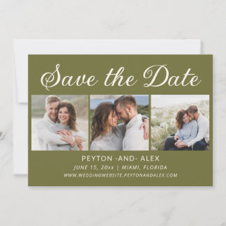 4-Photo Green 2-Sided Wedding Save Date  Save The Date