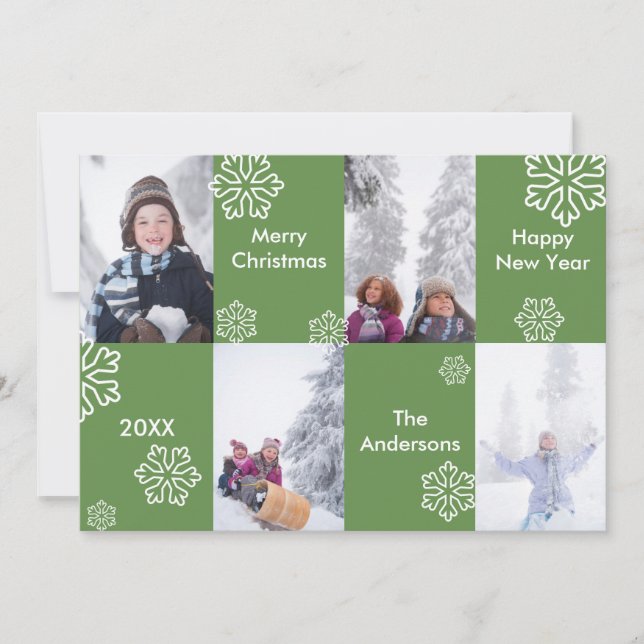 4 Photo Green Background - Christmas Card (Front)