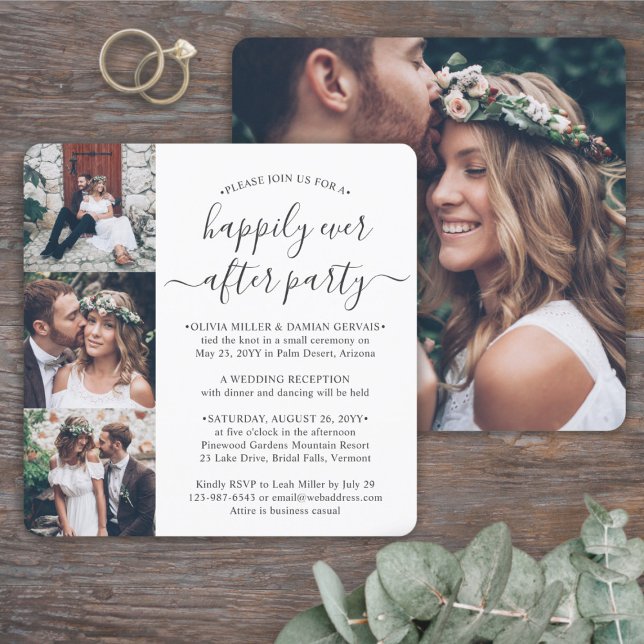 4 Photo Happily Ever After Party Square Wedding Invitation (Creator Uploaded)