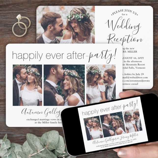 4 Photo Happily Ever After Party Wedding Reception Invitation (Creator Uploaded)