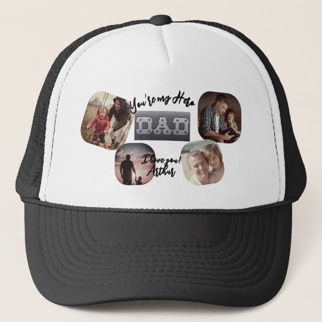 4 Photo - Happy Father’s Day Metal Theme Trucker Hat (Front)
