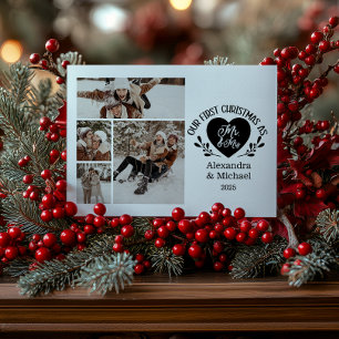 4 Photo Heart First Christmas as Mr & Mrs Holiday Card