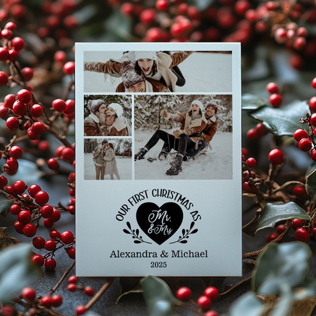 4 Photo Heart First Christmas as Mr & Mrs Holiday Card (Creator Uploaded)