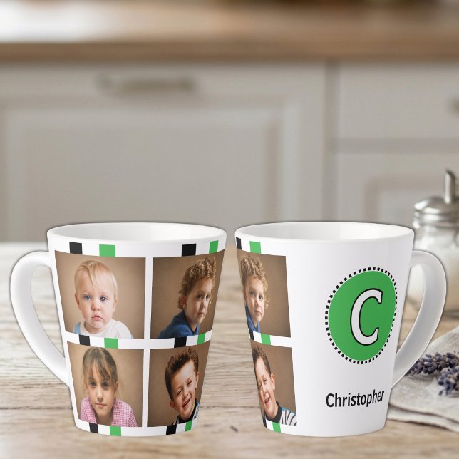 4 photo initial name black green latte mug (Creator Uploaded)