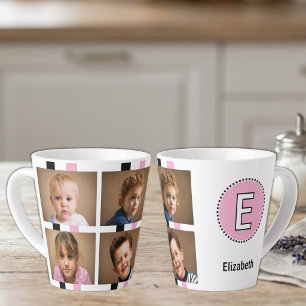 4 photo initial name black pink latte mug