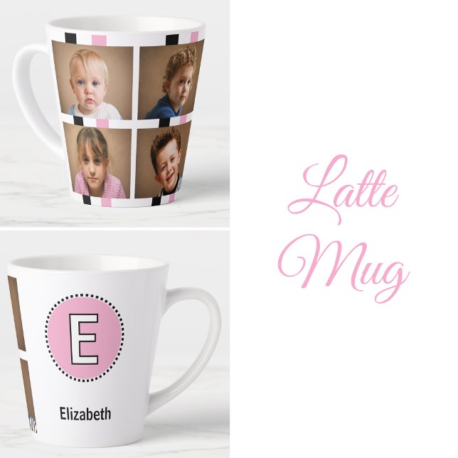 4 photo initial name black pink latte mug (Creator Uploaded)