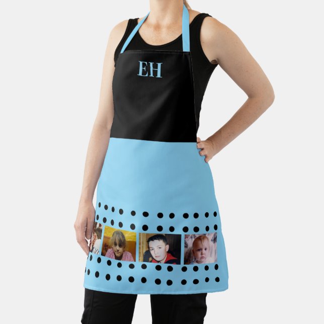 4 photo initials polka dots black blue apron (Insitu)
