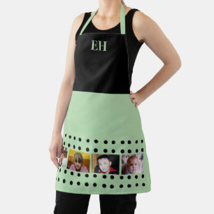 4 photo initials polka dots black green apron