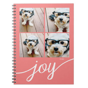 4 Photo Instagram Collage with Holiday Joy Coral Spiral Notebook