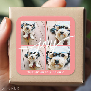 4 Photo Instagram Collage with Holiday Joy Coral Square Sticker