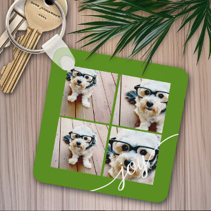 4 Photo Instagram Collage with Holiday Joy Green Key Ring